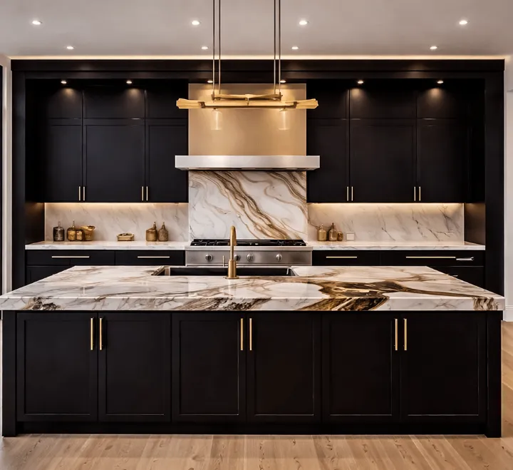 Kitchen with a Spray Granite worktop